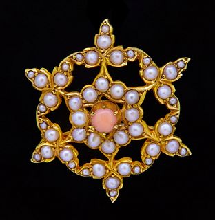 ANTIQUE VICTORIAN CORAL AND PEARL BROOCH