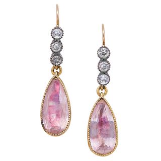 PAIR OF PASTE AND PINK STONE DROP EARRINGS