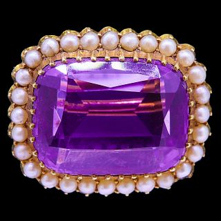 ANTIQUE VICTORIAN AMETHYST AND PEARL BROOCH