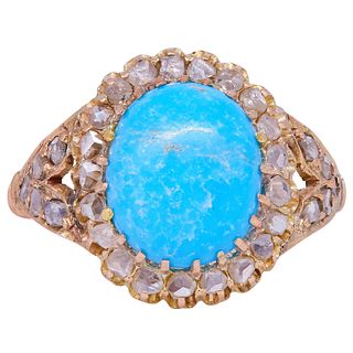 ANTIQUE TURQUOISE AND DIAMOND RING