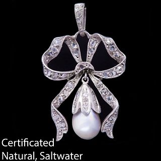 CERTIFICATED NATURAL SALTWATER PEARL AND DIAMOND BROOCH