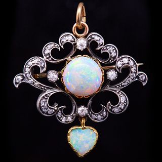 ANTIQUE VICTORIAN OPAL AND DIAMOND PENDANT/BROOCH