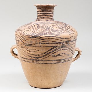 Chinese Painted Pottery Urn with Lug Handles