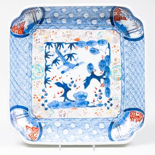 Japanese Imari Blue and Red Porcelain Square Dish