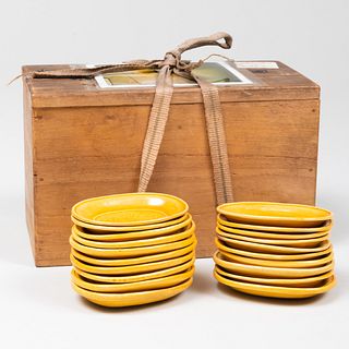 Set of Twenty Japanese Kochi Yellow Glazed Minpei Dishes