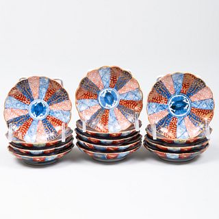 Set of Thirteen Japanese Blue and Red Arita Porcelain Dishes