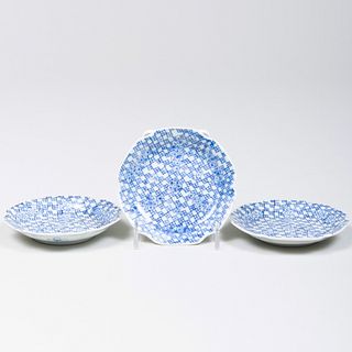 Set of Three Small Japanese Imari Blue and White Porcelain Plates