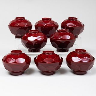 Set of Eight Japanese Lacquer Teabowls and Covers