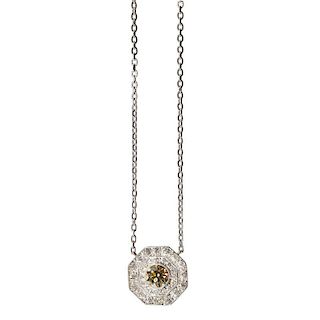 CHAMPAGNE AND COLORLESS DIAMOND PLATINUM NECKLACE