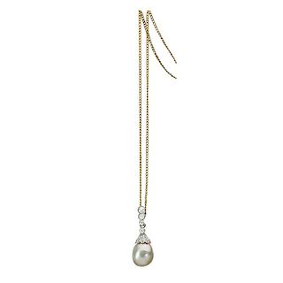 EDWARDIAN NATURAL SALTWATER PEARL AND DIAMOND NECKLACE