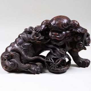 Chinese Carved Wood Model of a Buddhistic Lion