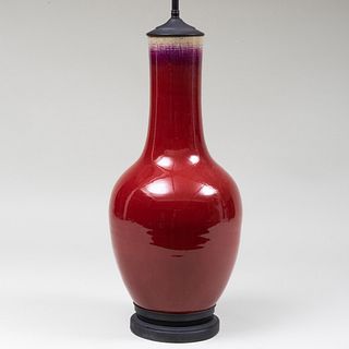 Chinese Copper Red Glazed Porcelain Bottle Vase Mounted as a Lamp