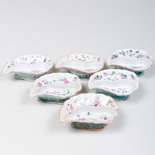 Set of Six Chinese Famille Rose Porcelain Leaf Shaped Dishes