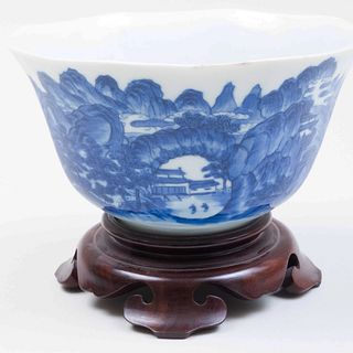 Chinese Blue and White Porcelain Faceted Bowl