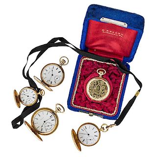 FIVE GOLD POCKET WATCHES