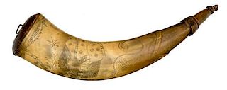 Engraved Powder Horn of General Cass by Tansel, Dated 1848 