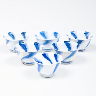 Six Eiraku Blue and White Porcelain Sake Cups