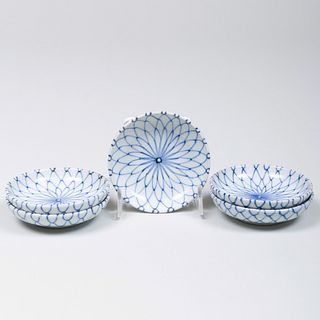 Set of Five Small Japanese Imari Type Blue and White Porcelain Dishes