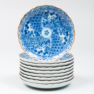 Group of Nine Japanese Blue and White Porcelain Dishes