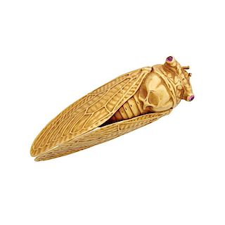 FRENCH JAPANESQUE GOLD CICADA BROOCH