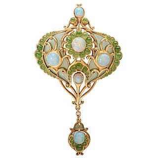 MARCUS PLIQUE-A-JOUR & JEWELED GOLD PENDANT, BROOCH