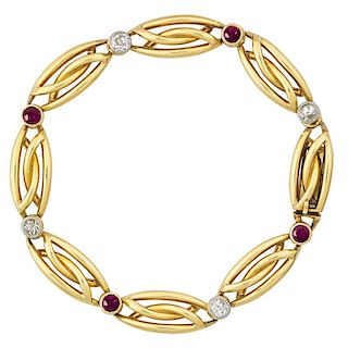FRENCH BELLE EPOQUE GOLD, RUBY AND DIAMOND BRACELET