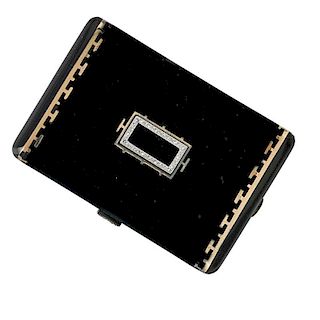 MARZO, PARIS, DIAMOND AND ENAMELED GOLD, SILVER COMPACT