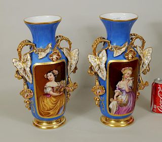 Pair Austrian Hand Painted Vases