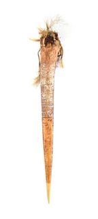 Cassowary Bone Dagger, Heavily Incised and Painted