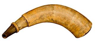 Engraved Powder Horn ID'd to Thomas Merchant Dated 1775 