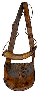 Leather Gamecock Hunting Bag and Powder Horn 