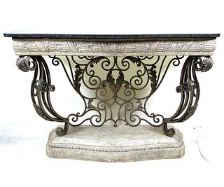 FRENCH STYLE IRON BASE MARBLE TOP CONSOLE TABLE