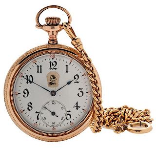 Illinois Open Face Pocket Watch with Chain 