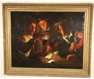 IN THE STYLE OF CARVAGIO MEN PLAYING CARDS OIL