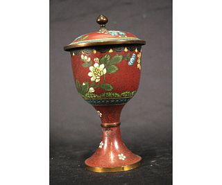 19th CENTURY CLOISONNE LIDDED WINE CUP
