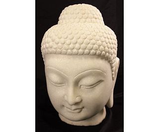 WHITE MARBLE BUDDHA HEAD SCULPTURE