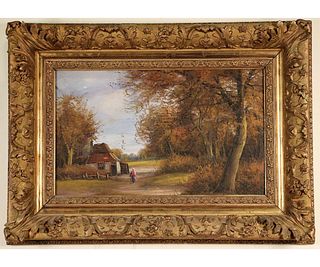 LANDSCAPE WITH FARMHOUSE OIL ON CANVAS PAINTING