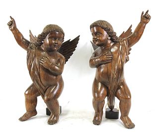 PAIR OF ANTIQUE SPANISH COLONIAL WINGED ANGELS