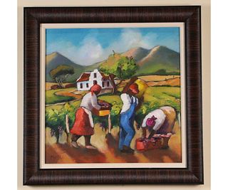 THREE PEOPLE IN THE FIELD BY MAY PAGE PAINTING