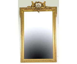 19th CENTURY FRENCH CARVED & GILDED MIRROR