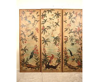 CHINESE THREE PANEL SCREEN WITH BIRDS