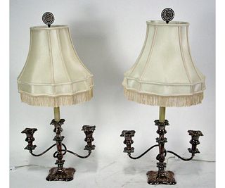 PAIR OF VINTAGE SILVER PLATED CANDLESTICK LAMPS