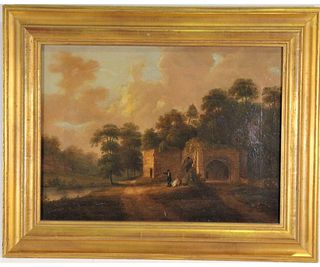 19th CENTURY LANDSCAPE OIL ON CANVAS PAINTING