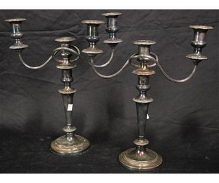 PAIR OF SILVER PLATED THREE CANDLE CANDELABRA