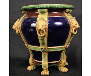 19th CENTURY NEOCLASSICAL STYLE MAJOLICA CACHEPOT