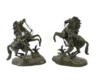 PAIR OF BRONZE MARLY HORSES BY COUSTOU
