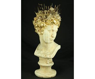 GROTTO ART CAST HEAD OF DAVID, MOUNTED WITH CROWN