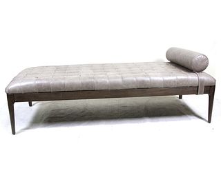 CONTEMPORARY GRAY LEATHER BENCH WITH PILLOW