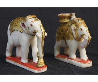 SET OF TWO CARVED & PAINTED ALABASTER INDIAN ELEPH
