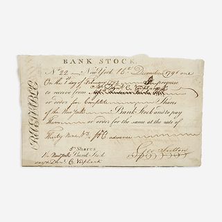 [Hamilton, Alexander] [Bank of New York] Partially-Printed "Receivable" for the Bank of New York